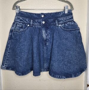 Scoop Womens Blue Denim Mini Skirt Double Waist Band Pleated Flared Size 6 NWT